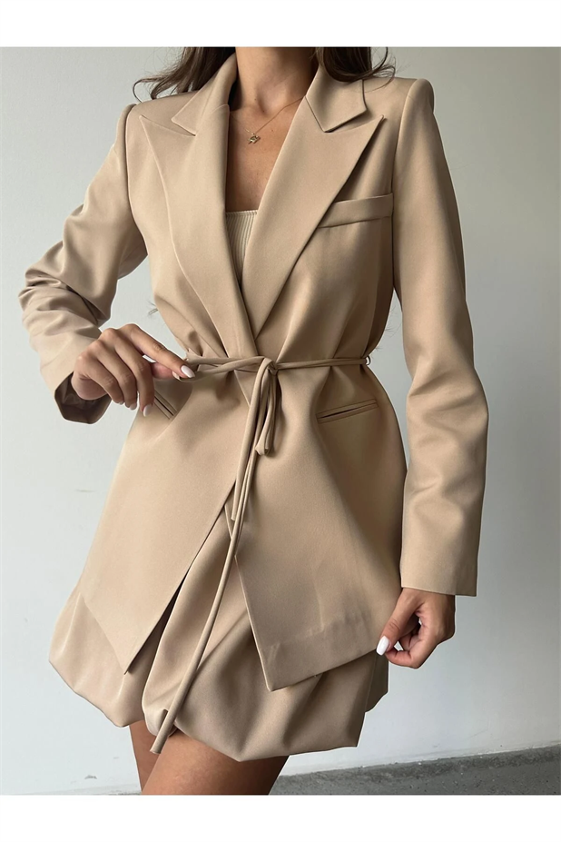 Bağlamalı Blazer Ceket Bej - Bej