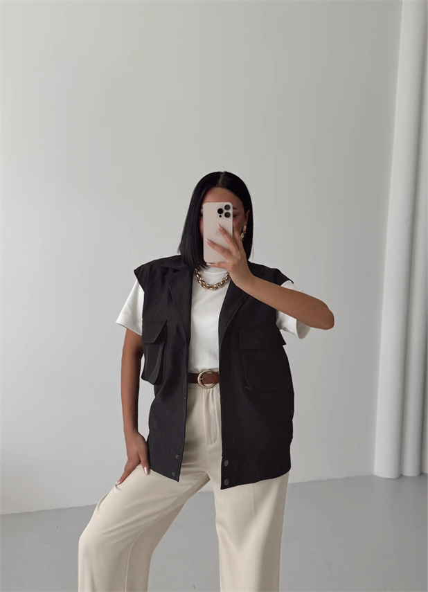 İnva Cepli Yelek Siyah - Siyah