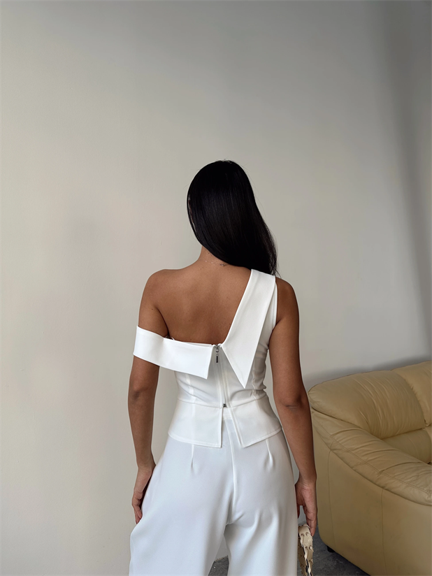 Tek Omuz Büstiyer - Beyaz
