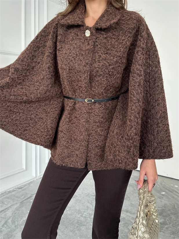 Kırçıllı Kaşe Panço  - Kahverengi