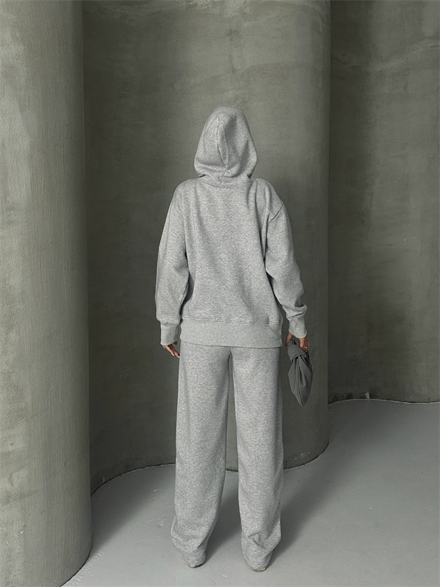 Mr. Winston Kapüşonlu Sweat Takım Gri Melanj - Gri