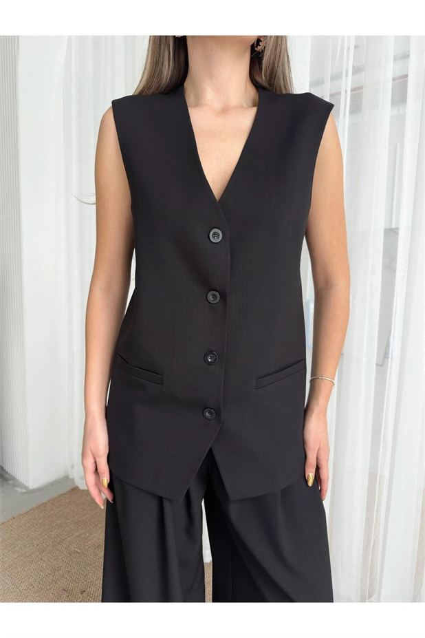 Taila Dört Düğme Yelek Siyah - Siyah