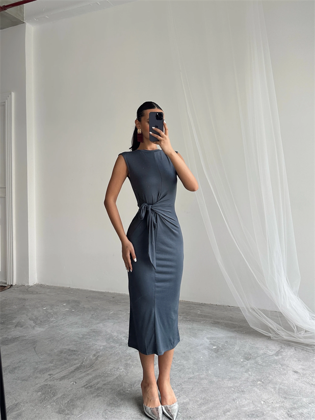 Yandan Bağlamalı Elbise - Antrasit