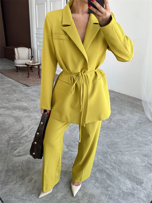 Bağlama Detay Ceket - Yağ Yeşili