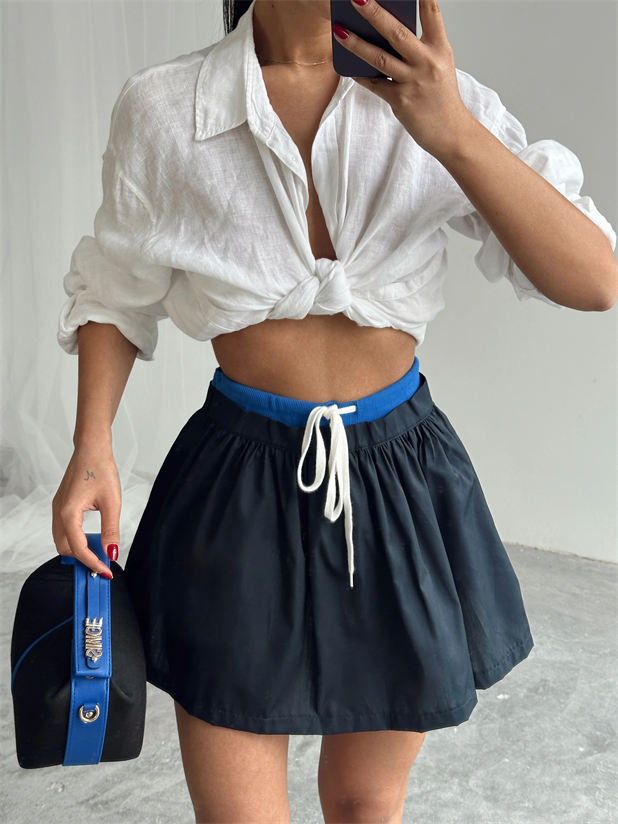 Beli Ribana Detay Mini Etek - Lacivert