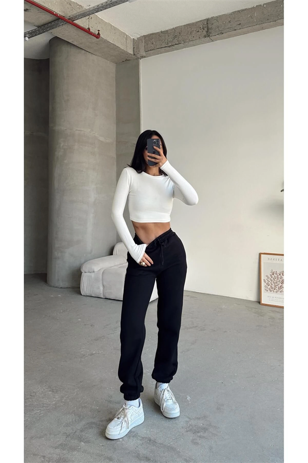 Bel Lastik Jogger Eşofman Siyah - Siyah