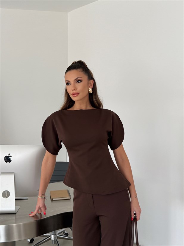 Balon Kol Asimetrik Takım - Kahve