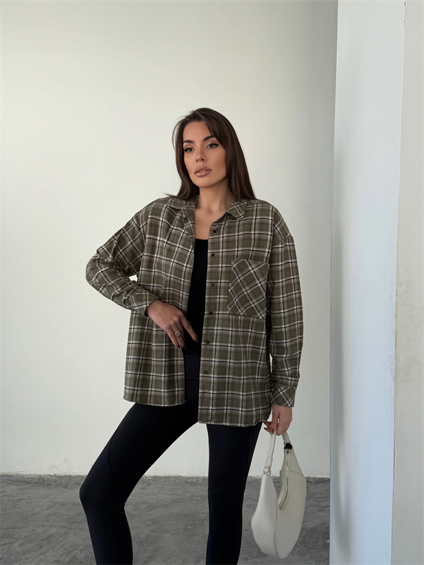 Tek Cep Ekose Gömlek - Haki