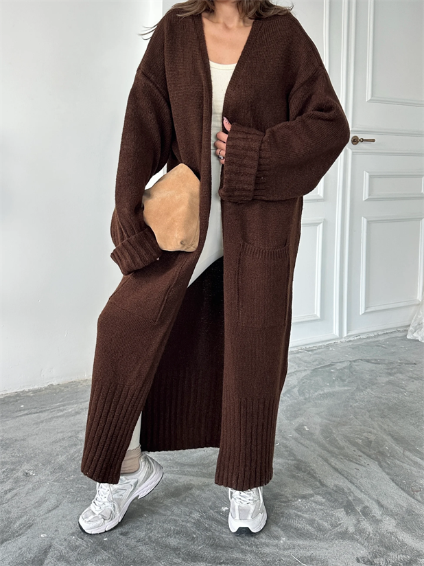 Oversize Uzun Hırka - Kahverengi