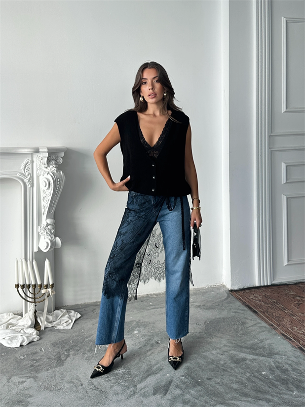 Dört Düğme Selanik Yelek - Siyah