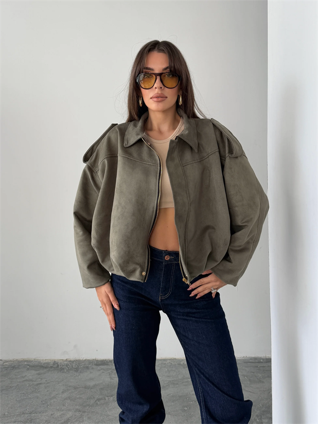 Bomber Süet Ceket - Haki