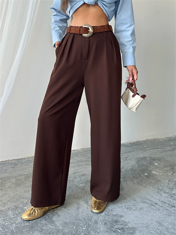 Üç Pile Palazzo Pantolon - Kahve