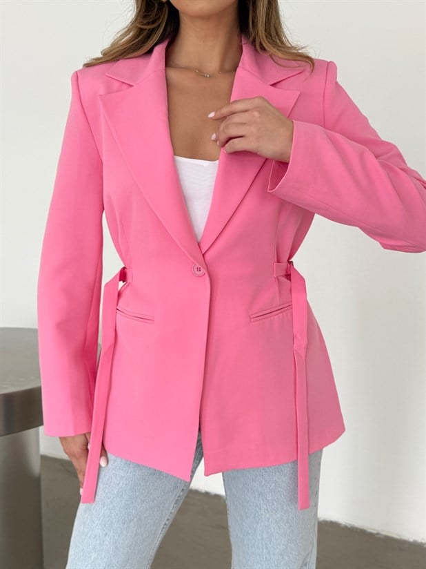 Yanı Tokalı Ceket - Pembe