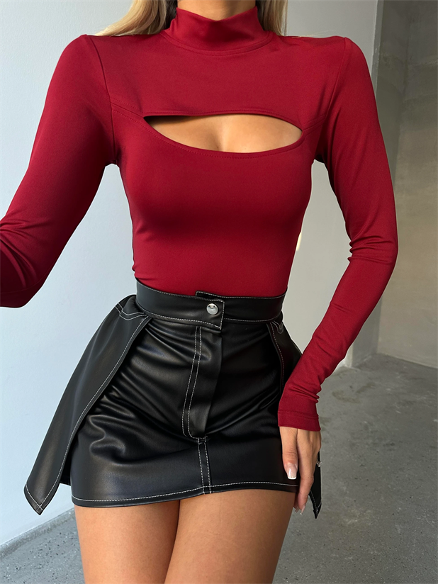 Göğüs Dekolte Bodysuit Bordo - Bordo