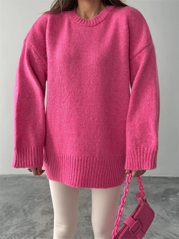 Oversize Ribanalı Kazak - Pembe