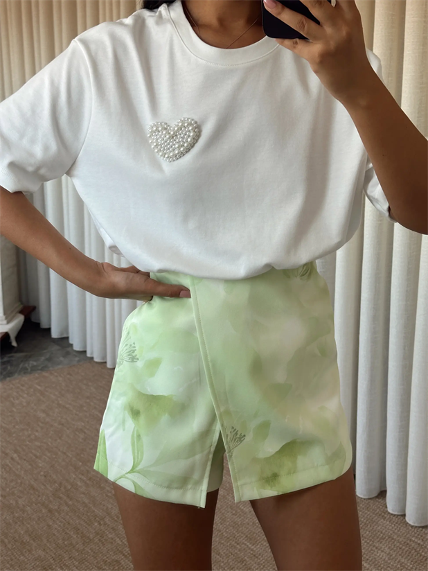 İnci Detay Oversize Basic - Beyaz