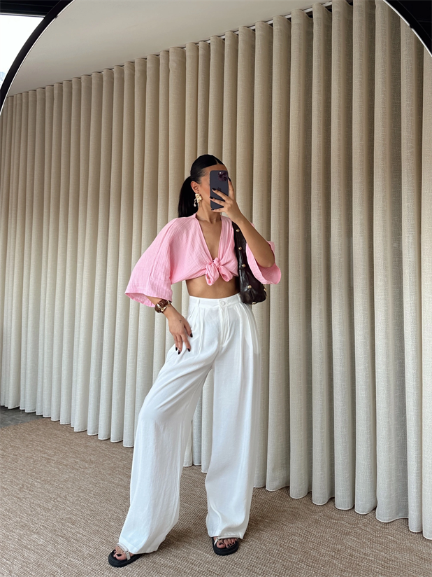 Modal Üç Pile Palazzo  - Ekru