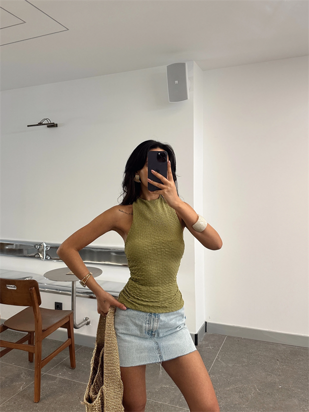 Sırt Ayarlanabilir Crop - Yağ Yeşili