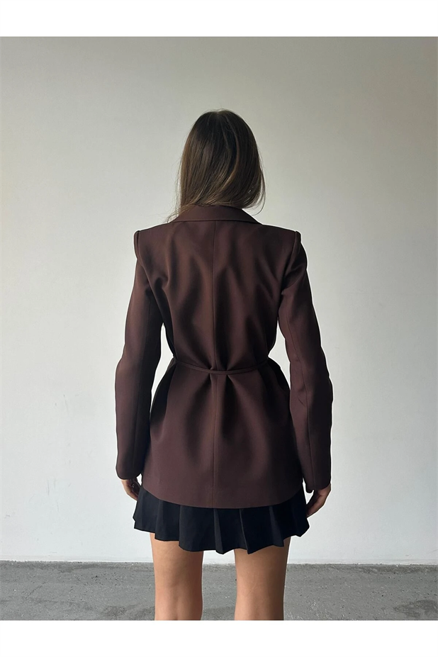 Bağlamalı Blazer Ceket Kahverengi - Kahverengi