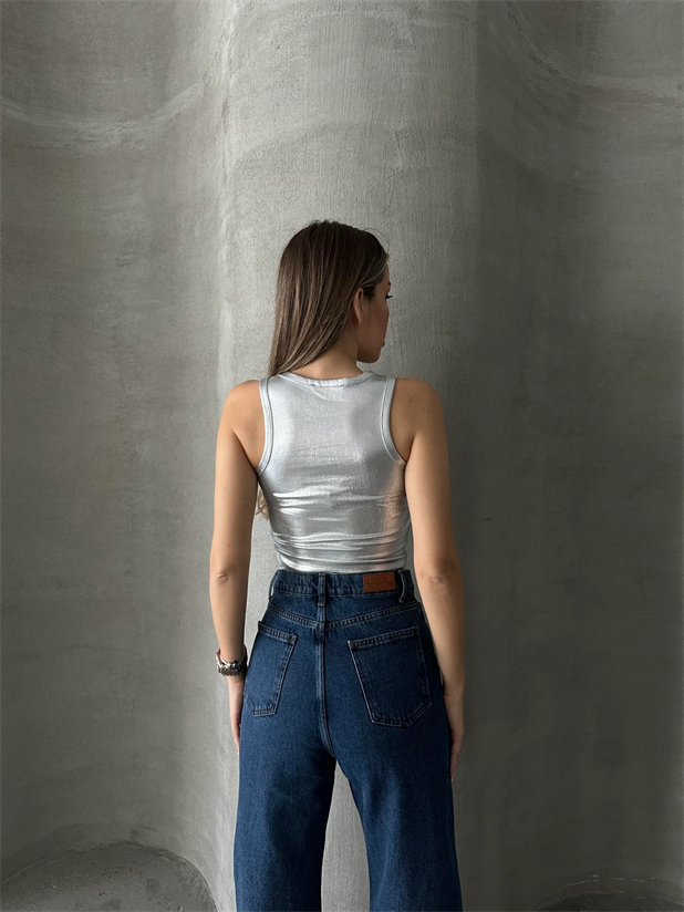 Lily Varaklı Crop Silver - Gümüş