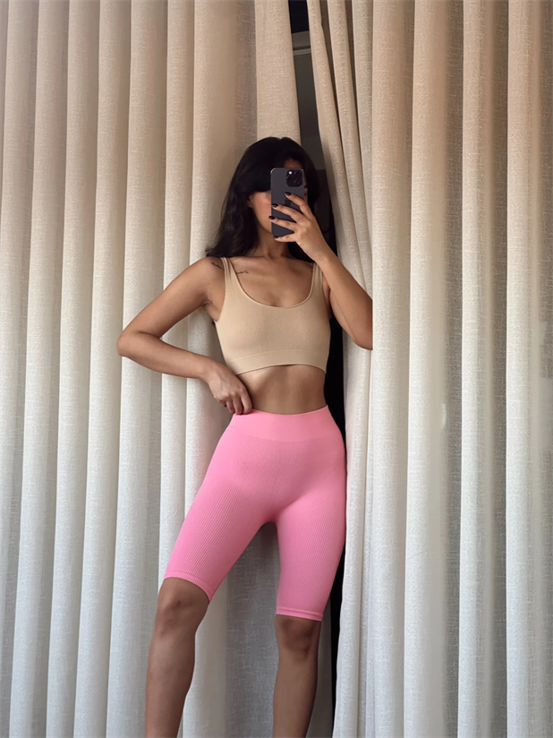 Fitilli Biker Tayt Pembe - Pembe