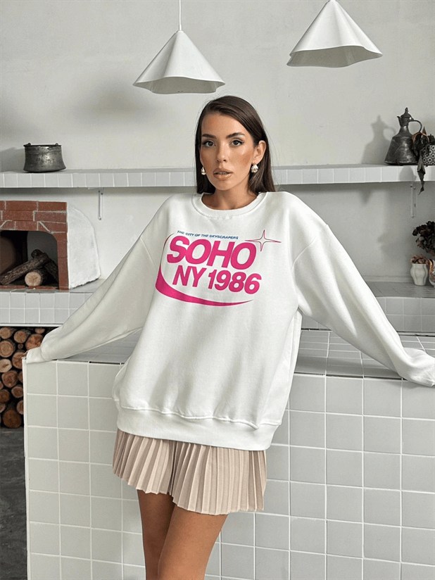Soho Baskı Sweatshırt - Ekru