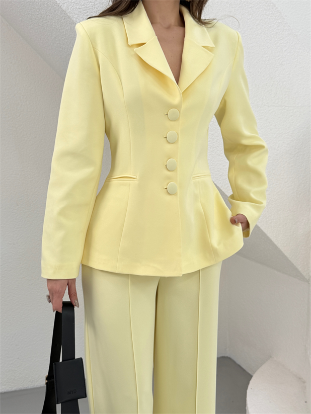 Dört Düğmeli Ceket Pantolon Takım - Sarı