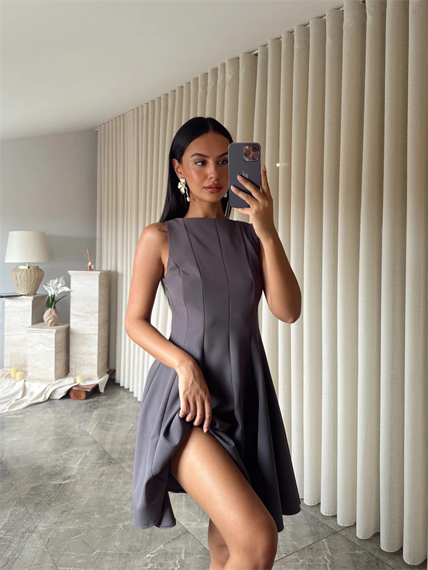 Kolsuz Kloş Elbise - Antrasit