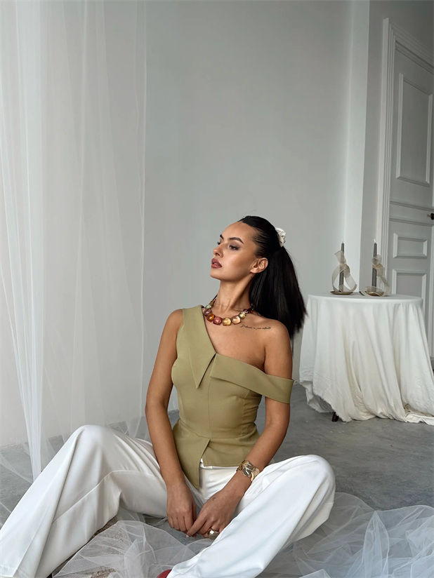 Tek Omuz Büstiyer - Haki Yeşil