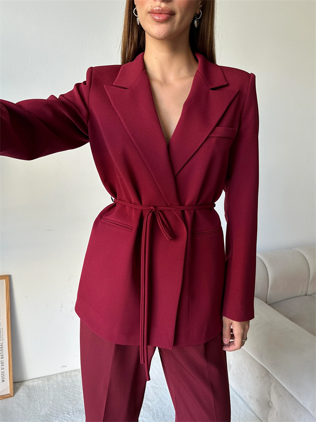 Bağlamalı Blazer Ceket Bordo - Bordo
