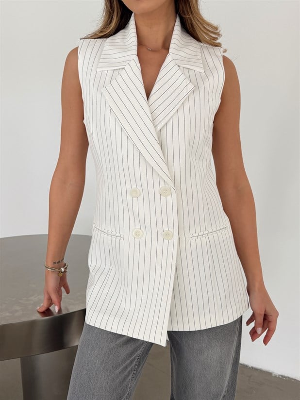 Ceket Yaka Line Yelek - Ekru