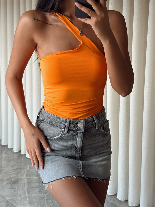 Boyundan Geçmeli Bodysuıt - Turuncu