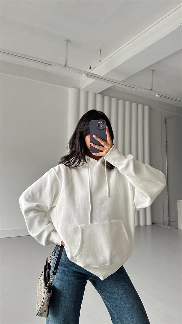 Kanguru İpli Sweat Beyaz - Beyaz