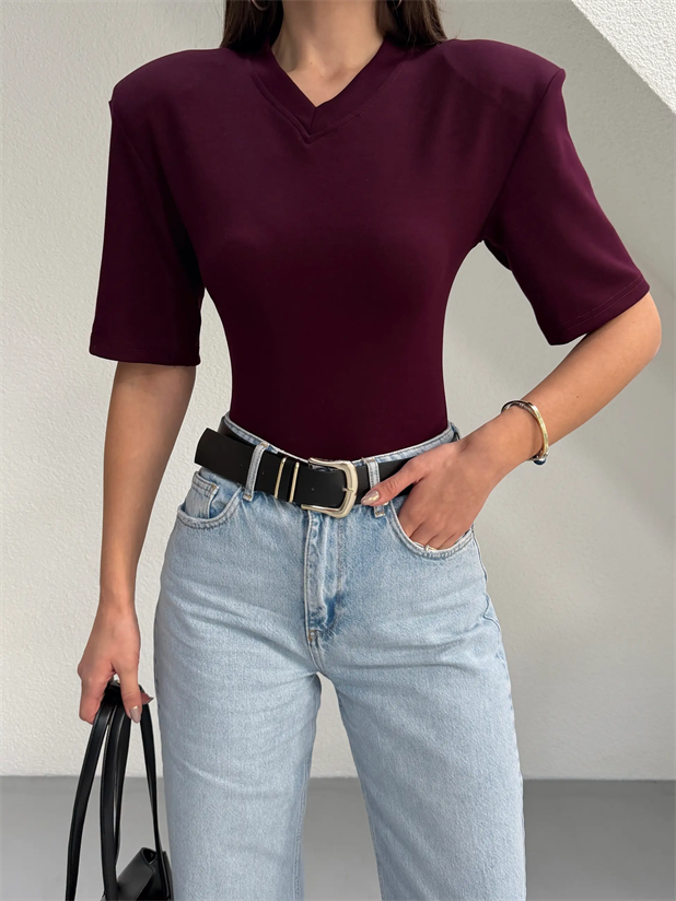 Vatkalı Bodysuit - Mürdüm