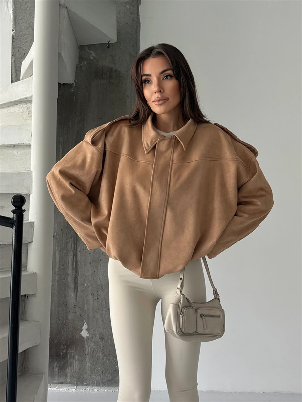 Bomber Süet Ceket - Vizon