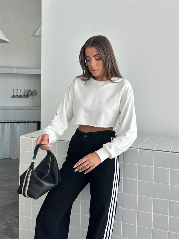 Dikişsiz Crop Sweat - Beyaz