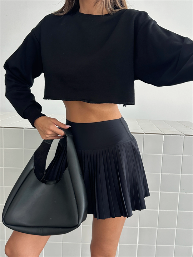 Dikişsiz Crop Sweat - Siyah