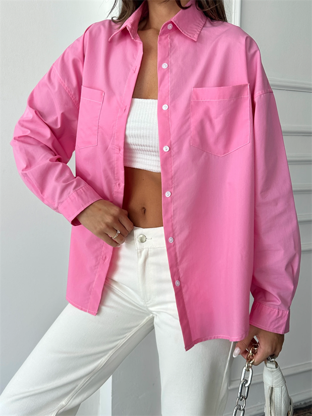 Süs Dikiş Detay Gömlek - Pembe