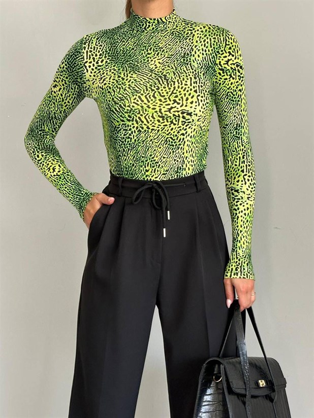 Desenli Balıkçı Bluz - Neon Leopar