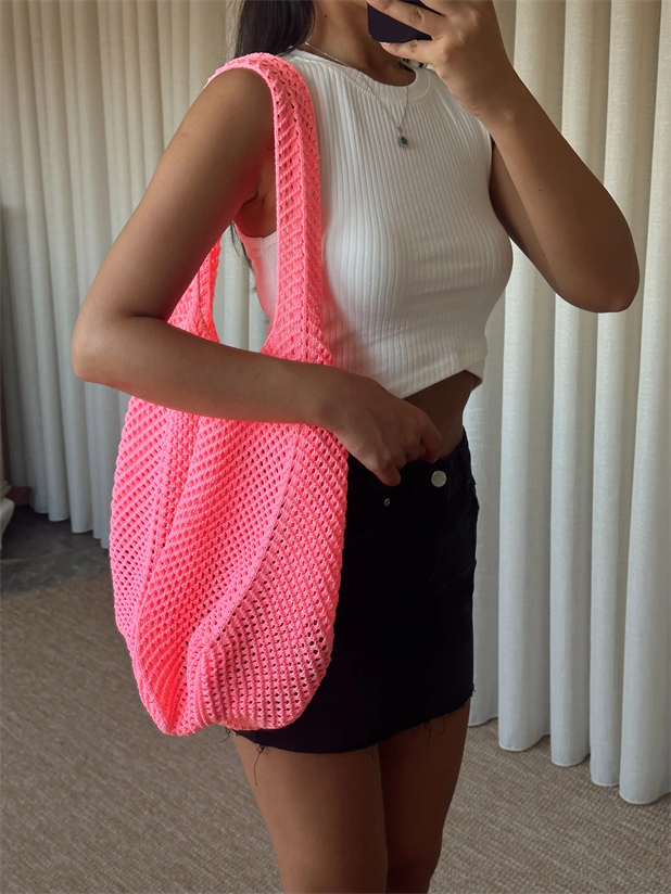 Örgü Çanta - Neon Pembe