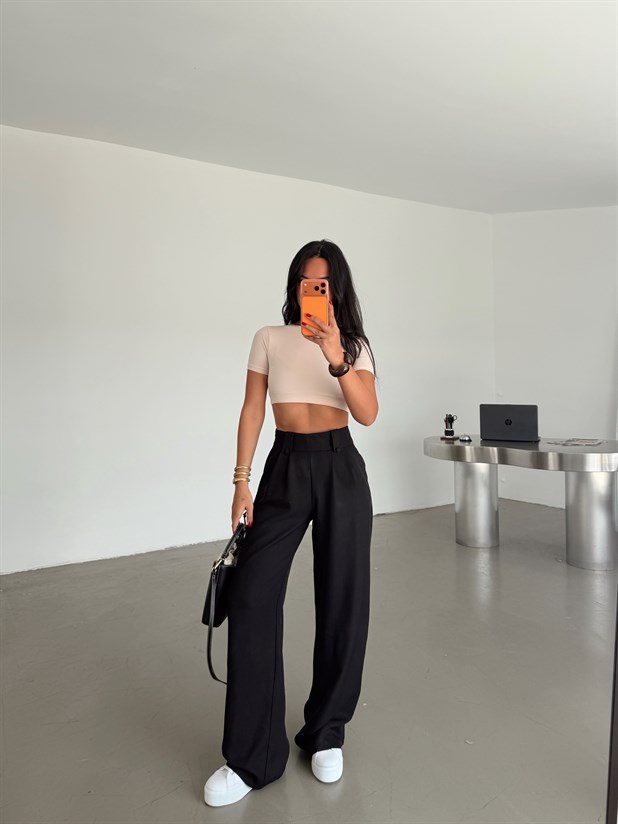 Apoletli Keten Palazzo - Siyah