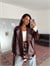 Kemerli Oversize Deri Ceket  - Bordo