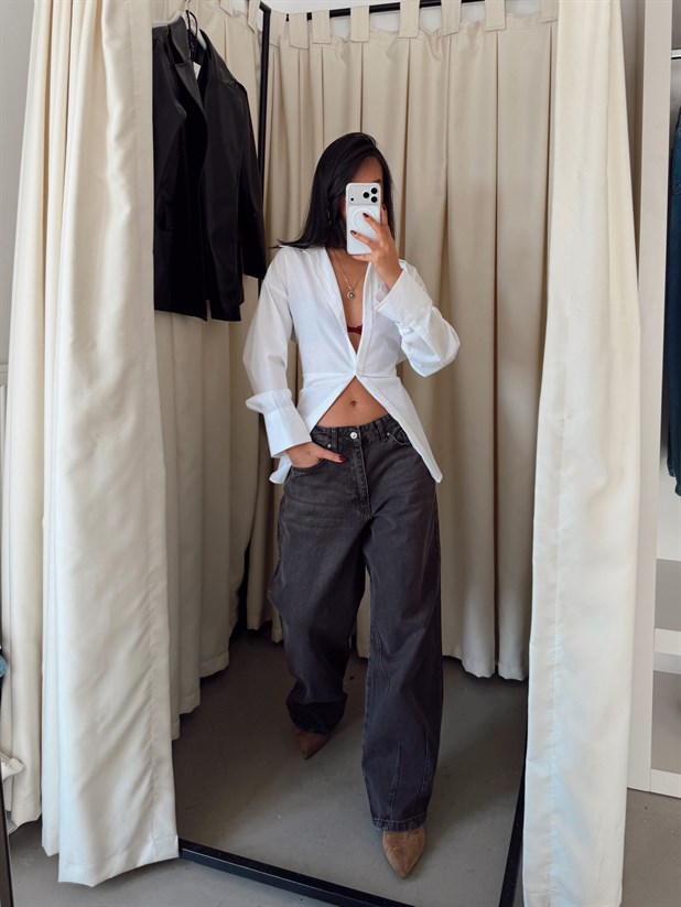 Paça Çift Pensli Boyfriend Jean - Kahve