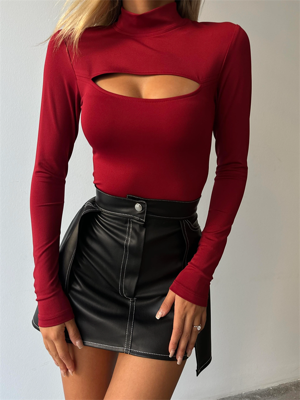Göğüs Dekolte Bodysuit Bordo - Bordo