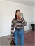 Polo Yaka Çizgili Sweatshirt - Kahve