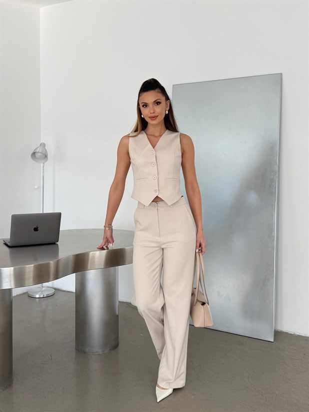 Yelek Pantolon Takım - Krem