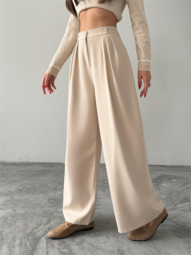 Üç Pile Palazzo Pantolon - Taş