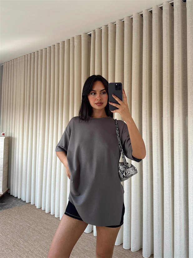 Yan Yırtmaç Oversize Basic - Antrasit