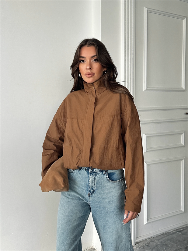 Gizli Fermuarlı Paraşüt Ceket - Taba