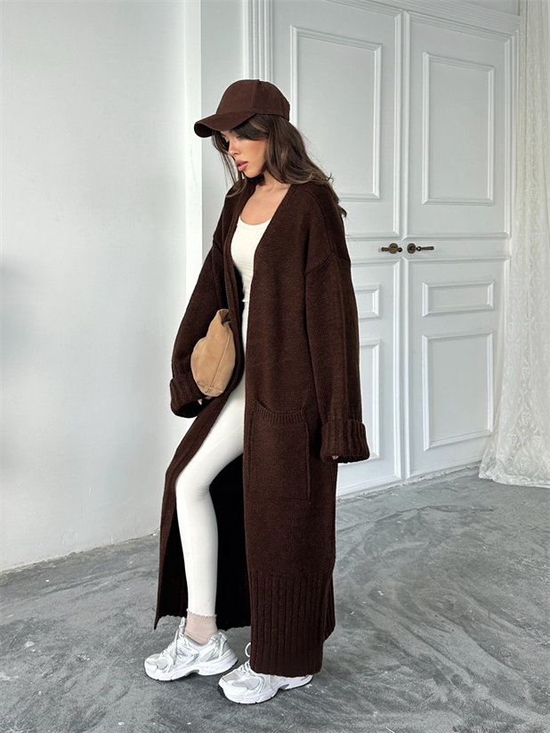 Oversize Uzun Hırka - Kahverengi